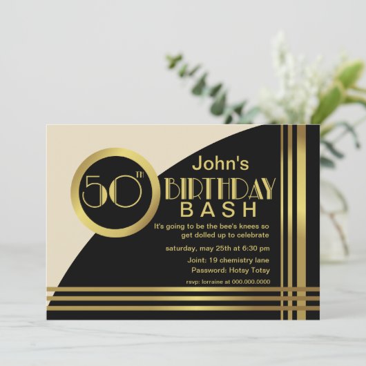 Hotsy Totsy 1920s Style 50th Birthday Party Invite Kaart (Staand voorkant)