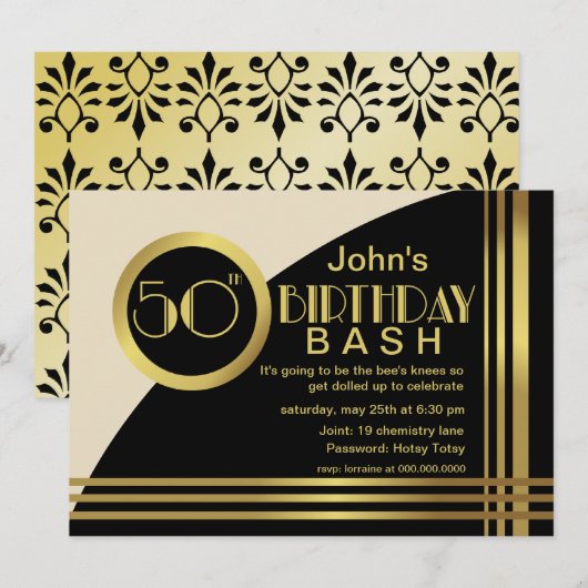 Hotsy Totsy 1920s Style 50th Birthday Party Invite Kaart (Voorkant / Achterkant)