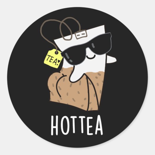 Hottea Funny Hot Tea Pun Dark BG Ronde Sticker (Voorkant)
