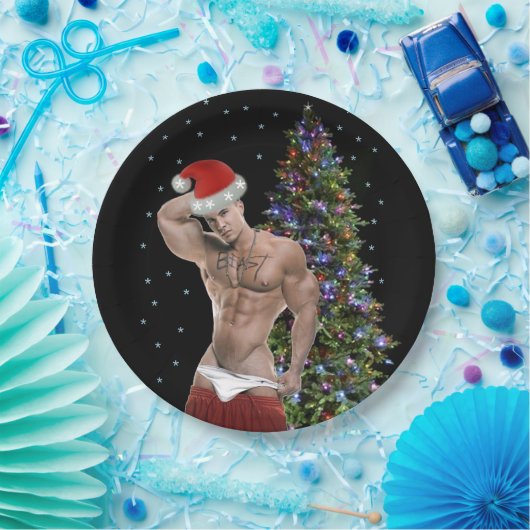 Hottest Hunk-kerstfeest in Buff Papieren Bordje (Feest)