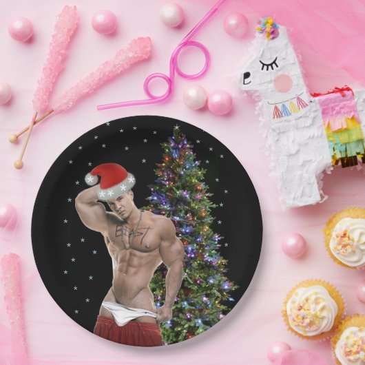 Hottest Hunk-kerstfeest in Buff Papieren Bordje (Feest)