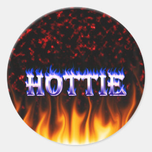 Hottie en vlammen Rode marmer Ronde Sticker