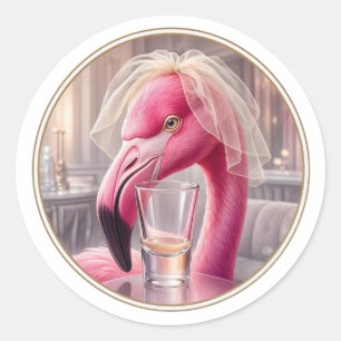 Hottie Shots Club Flamingo Bruid Shotglas Ronde Sticker
