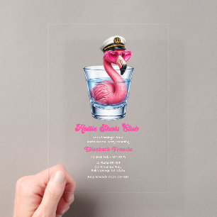 Hottie Shots Club Grappige Roze Flamingo Meidenavo Acryl Uitnodigingen