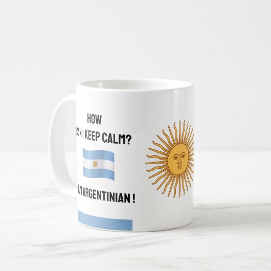 Hou Calm Argentina & Funny Text, Argentijnse vlag Koffiemok (Voorkant links)