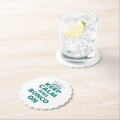 Hou Calm Bunco op Retro Funny Dice Blue Kartonnen Onderzetters (Insitu)