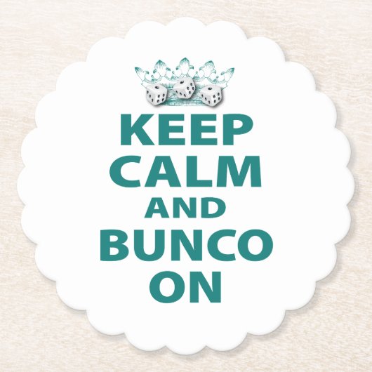 Hou Calm Bunco op Retro Funny Dice Blue Kartonnen Onderzetters (Voorkant)