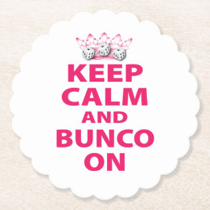 Hou Calm Bunco op Retro Funny Dice Kartonnen Onderzetters