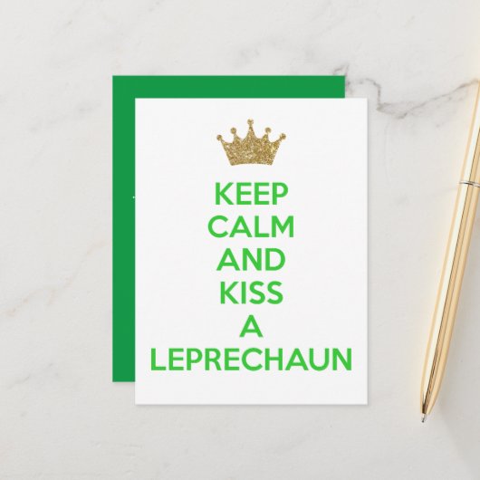 Hou Calm en kus een feestdag in Leprechaun Aankondigingskaart (Voorkant / Achterkant in situ)