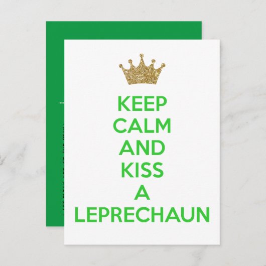 Hou Calm en kus een feestdag in Leprechaun Aankondigingskaart (Voorkant / Achterkant)