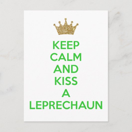 Hou Calm en kus een feestdag in Leprechaun Aankondigingskaart (Voorkant)