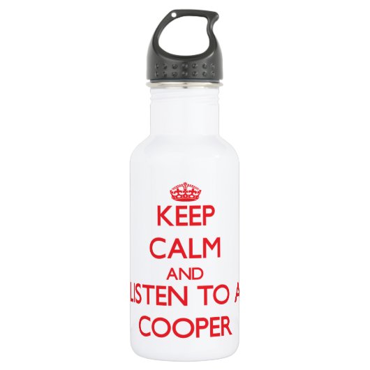 Hou Calm en luister naar een Cooper Waterfles (Voorkant)