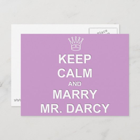 Hou Calm en Marry Mr Darcy - Briefkaart - Lila (Voorkant / Achterkant)