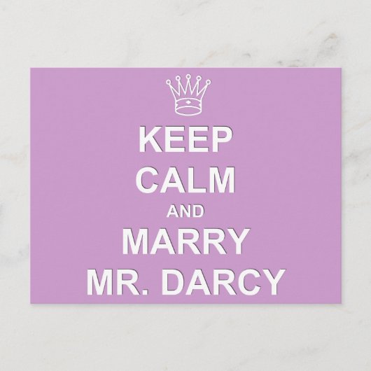 Hou Calm en Marry Mr Darcy - Briefkaart - Lila (Voorkant)
