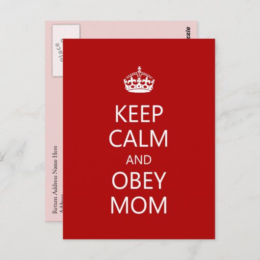 Hou Calm en Obey mama Briefkaart (Voorkant / Achterkant)
