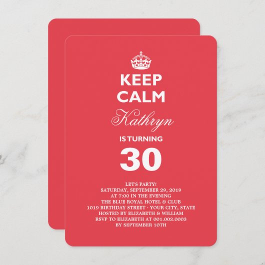 Hou Calm Funny Milestone Birthday Party Invite Kaart (Voorkant / Achterkant)