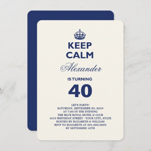 Hou Calm Funny Milestone Birthday Party Invite Kaart (Voorkant / Achterkant)