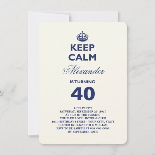 Hou Calm Funny Milestone Birthday Party Invite Kaart (Voorkant)