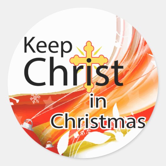 Hou Christus in Kerstmis, Swirl. Ronde Sticker (Voorkant)