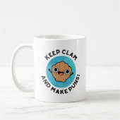 Hou Clam en maak Puns Funny Shell Pun Koffiemok (Links)