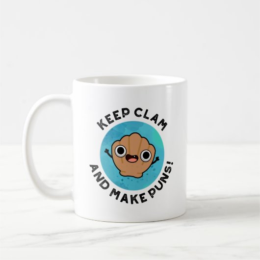 Hou Clam en maak Puns Funny Shell Pun Koffiemok (Links)