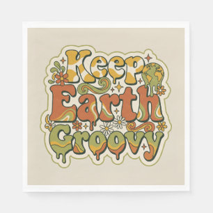 Hou de Aarde Groovy Retro 70s Earth Day Servet