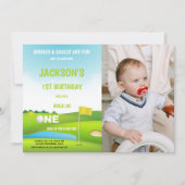 Hou één Golf Birthday-uitnodiging vast met foto Kaart (Voorkant)