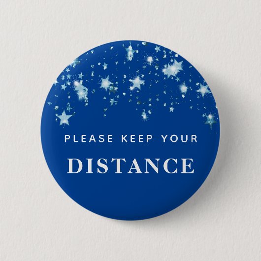 Hou je afstand rond - 19 glanzende sterren blauw ronde button 5,7 cm (Voorkant)
