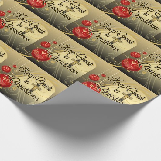 Hou je Christus vol Kerstmis, goud/rood Christelij Cadeaupapier (Hoek)