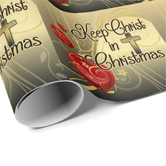 Hou je Christus vol Kerstmis, goud/rood Christelij Cadeaupapier (Rol Hoek)