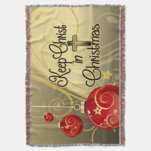 Hou je Christus vol Kerstmis, goud/rood Christelij Deken (Voorkant Verticaal)