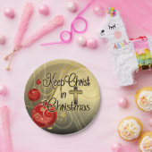 Hou je Christus vol Kerstmis, goud/rood Christelij Papieren Bordje (Feest)