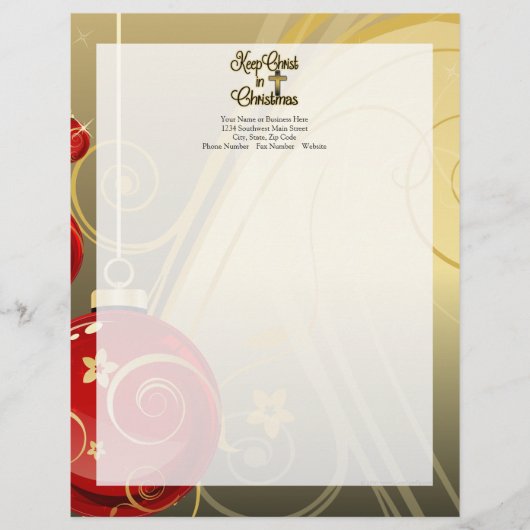 Hou je Christus vol Kerstmis, goud/rood Christelij Persoonlijk Briefhoofd (Voorkant)