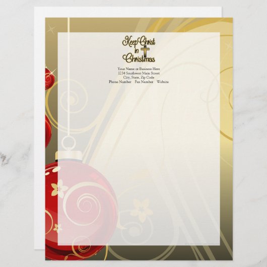 Hou je Christus vol Kerstmis, goud/rood Christelij Persoonlijk Briefhoofd (Voorkant / Achterkant)