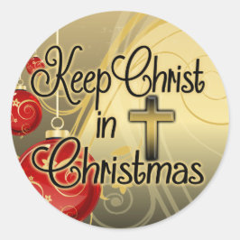 Hou je Christus vol Kerstmis, goud/rood Christelij Ronde Sticker