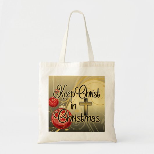 Hou je Christus vol Kerstmis, goud/rood Christelij Tote Bag (Voorkant)