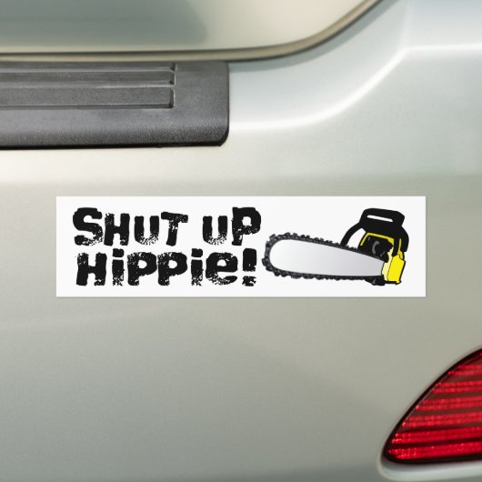 Hou je kop, Hippie. Bumpersticker (Op auto)