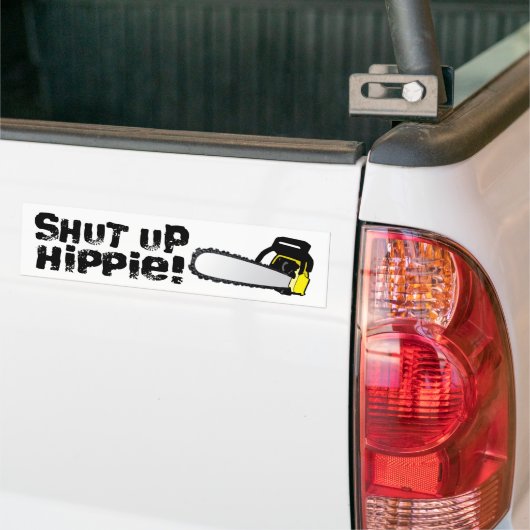 Hou je kop, Hippie. Bumpersticker (Op Truck)