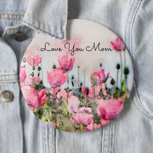 Hou je mam roze bloemige Waterverf Ronde Button 6,0 Cm