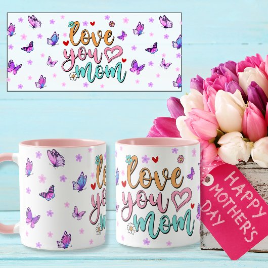 Hou je moeder belettering kleurrijke vlinders mok