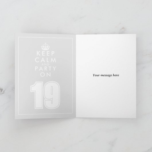 Hou je rustig en feest op een grappige 19e verjaar kaart (Binnen)