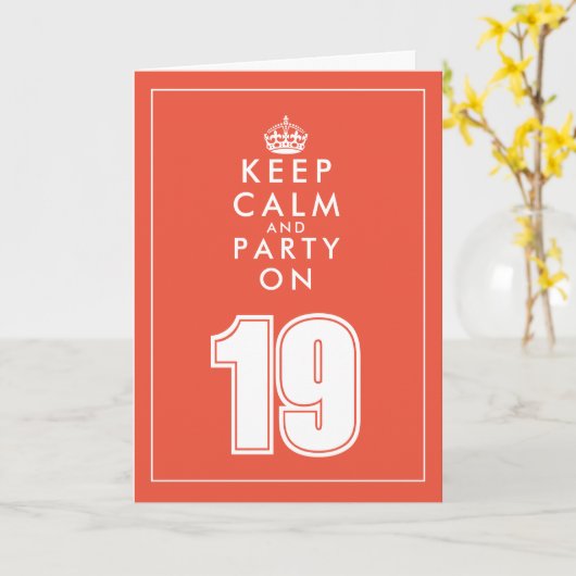 Hou je rustig en feest op een grappige 19e verjaar kaart (Gele Bloem)