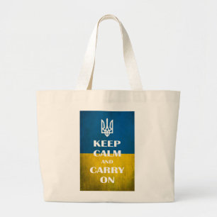 Hou je rustig en ga door met het Oekraïense emblee Grote Tote Bag