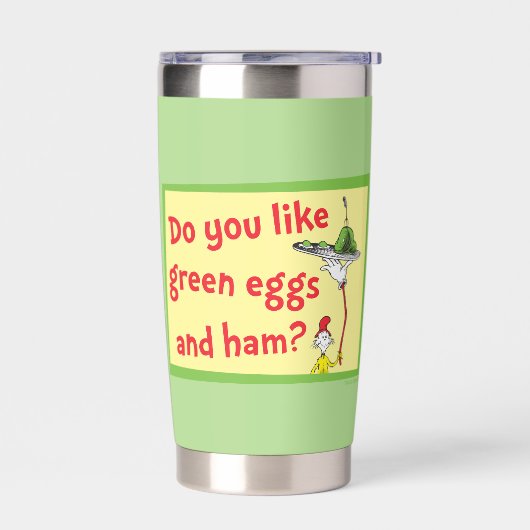 Hou je van groene eieren met ham? geïsoleerde drinkbeker (Links)