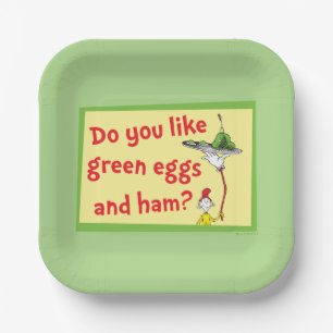 Hou je van groene eieren met ham? papieren bordje