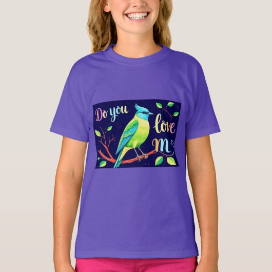 Hou je van me? Vogel zittend op een boomtak - Ki T-shirt (Voorkant)