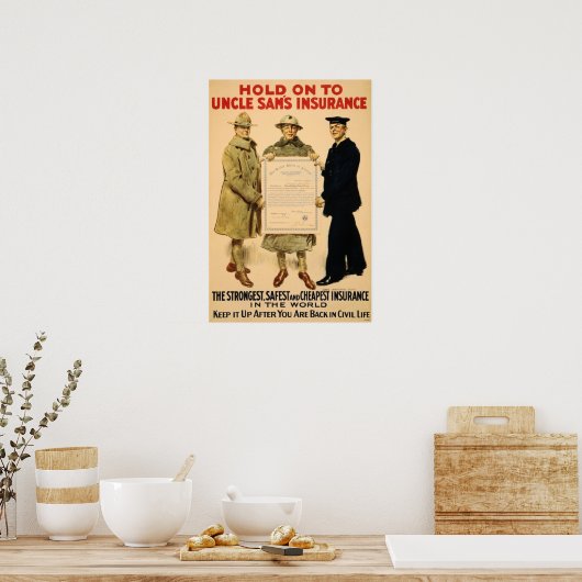 Hou je vast aan de verzekering van oom Sam. Amerik Poster (Keuken)
