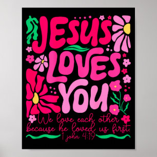 Hou Jezus Boho Bloemrijke Religieuze Geest Poster