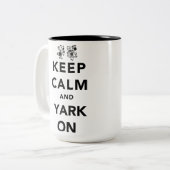 Hou kalm en ark aan! tweekleurige koffiemok (Voorkant links)