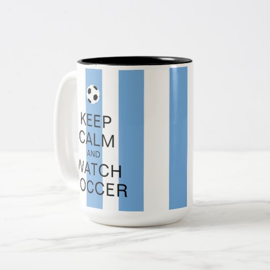 Hou kalm en bekijk de Argentijnse blauwe strepen Tweekleurige Koffiemok (Voorkant links)